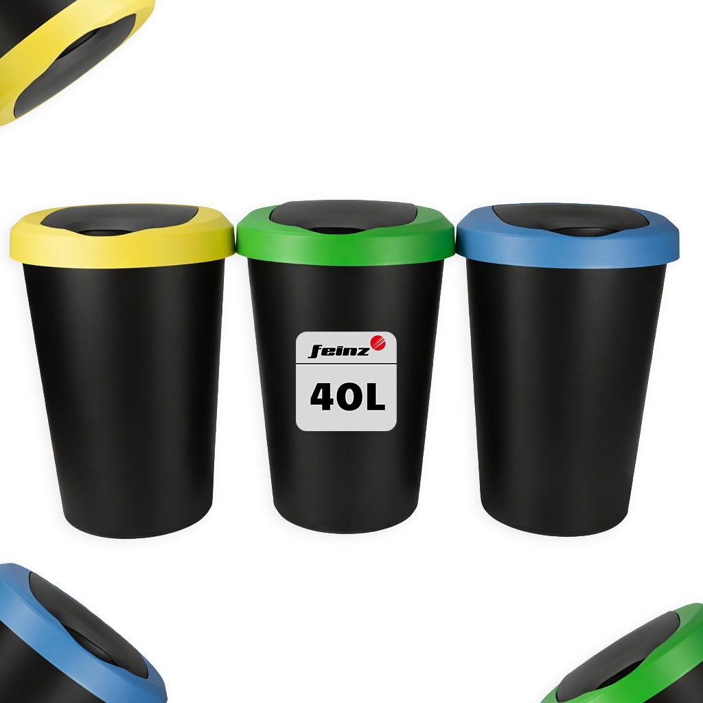 Koše Na Tříděný Odpad 3 X 40 L, Sada 3 Komor, Papír, Plast Sklo