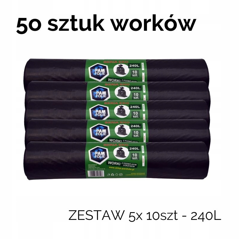 Levně Sada 5x Pytle na odpadky 240L 10 Ks černé série Eko