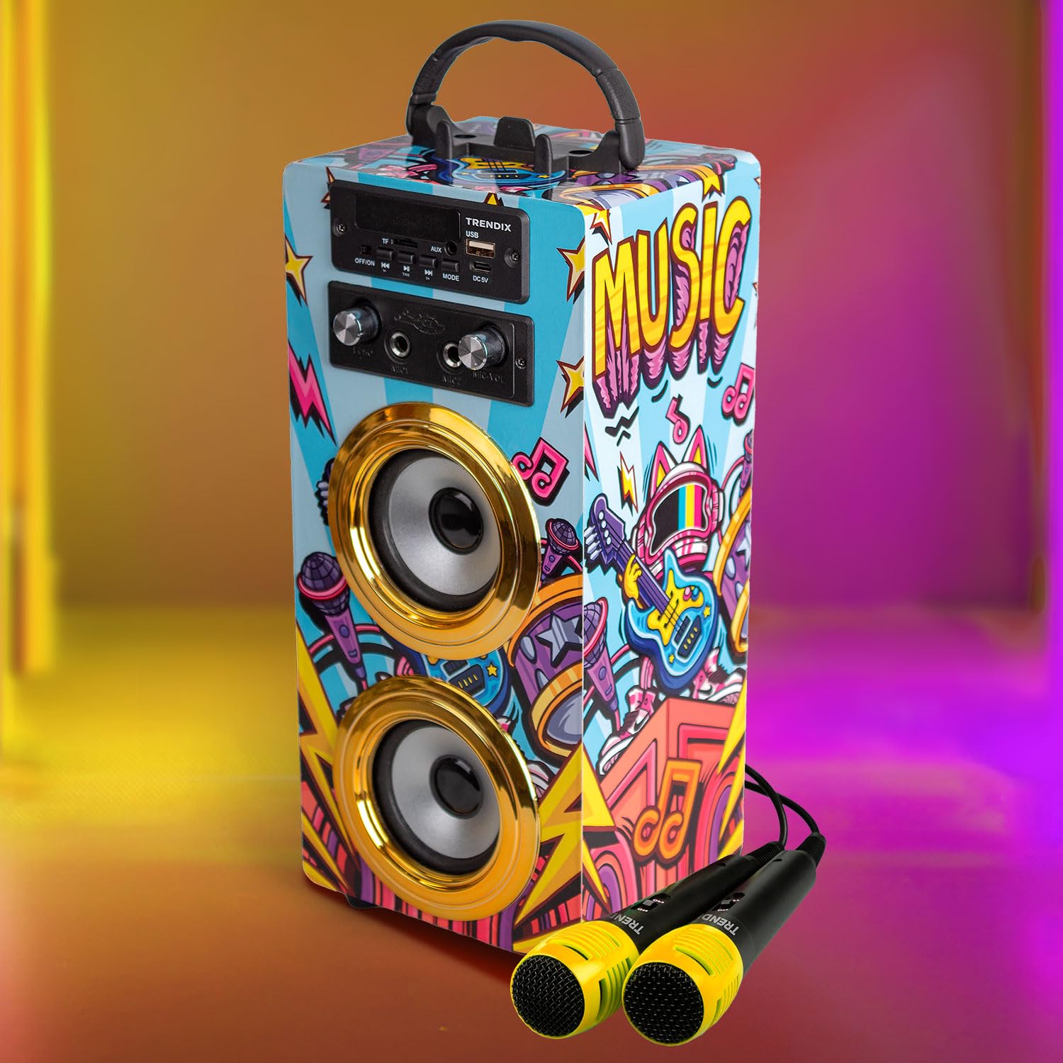 TRENDIX Karaoke Dla Dzieci Złota Gwiazda Z 2 Mikrofonami Bluetooth USB SD — miniatura 6