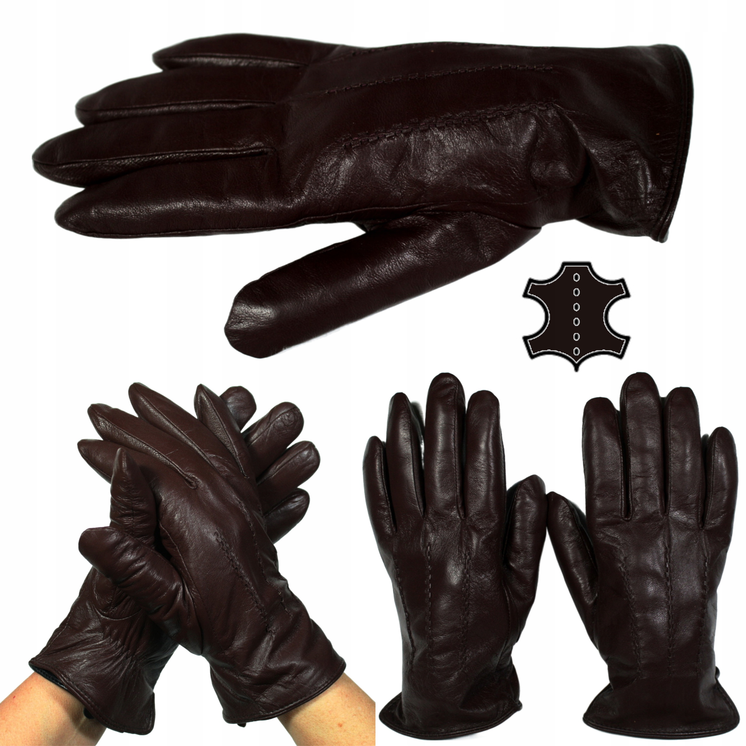 Kožené rukavice pánské, hnědé, zateplené, velikost L, rukavice na medvídkovi