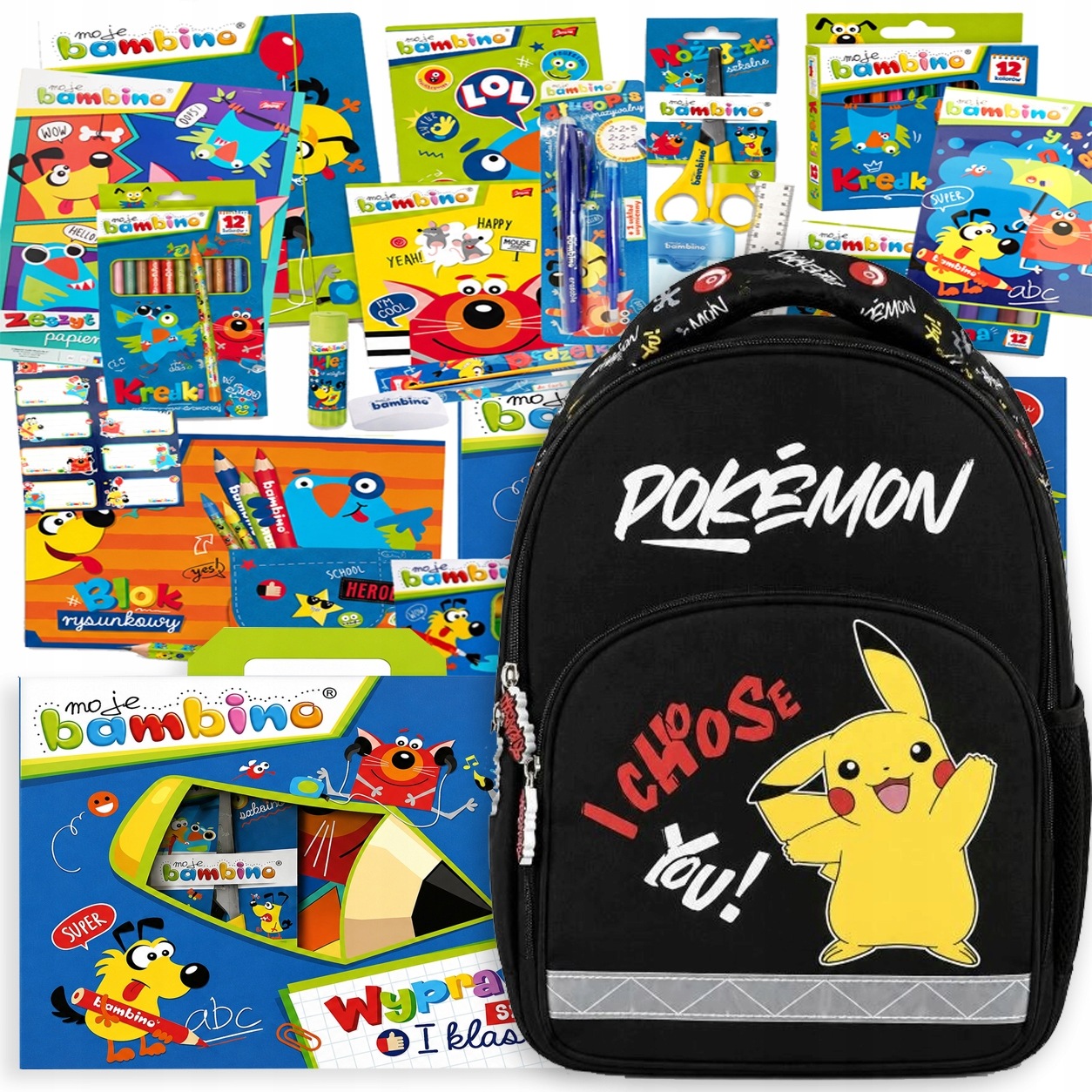 Zestaw Plecak Szkolny Pokemon Pikachu Odblask Wyprawka Bambino Przybory