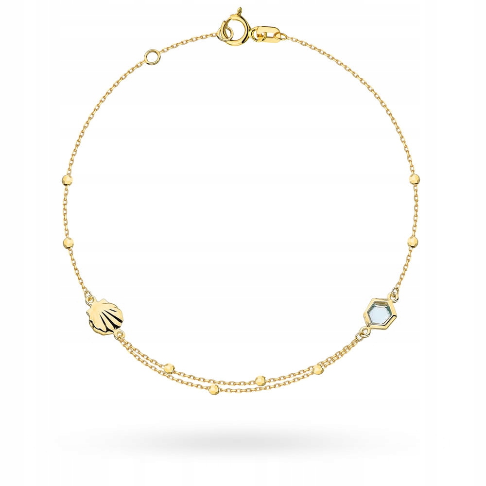 Zlatý náramek 585, jemný řetízek s modrými zirkon přívěsky