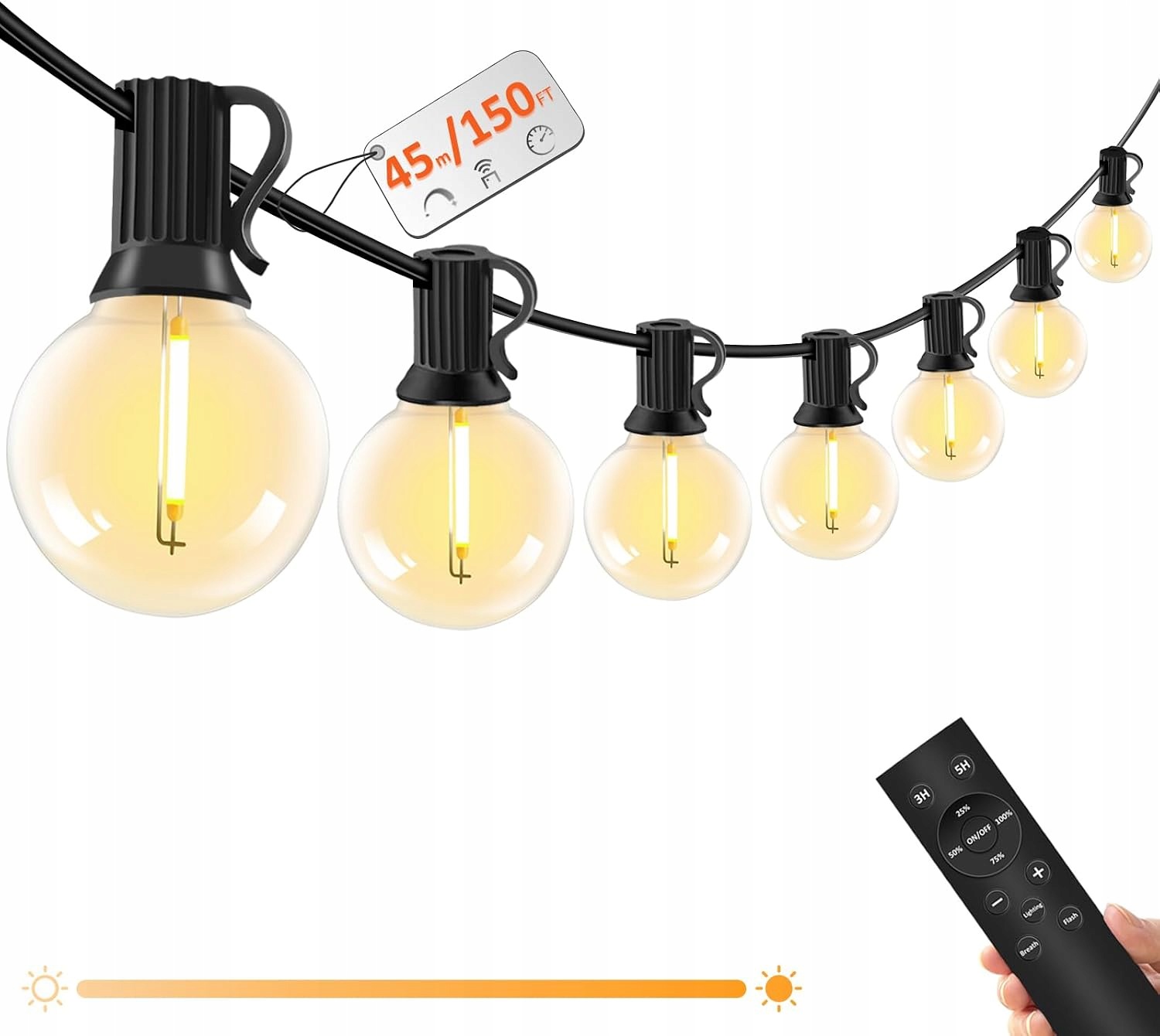 Venkovní světelný řetěz s dálkovým ovládáním, žárovka G40 17+2 – Led 15 m,
