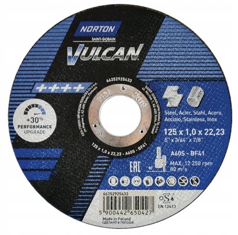 

Tarcza do cięcia 125x1 Norton Vulcan Inox płaska