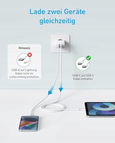 ANKER 20W USB C Ładowarka iPad Szybkie Ładowanie iPhone iPad 150cm Kabel — miniatura 2