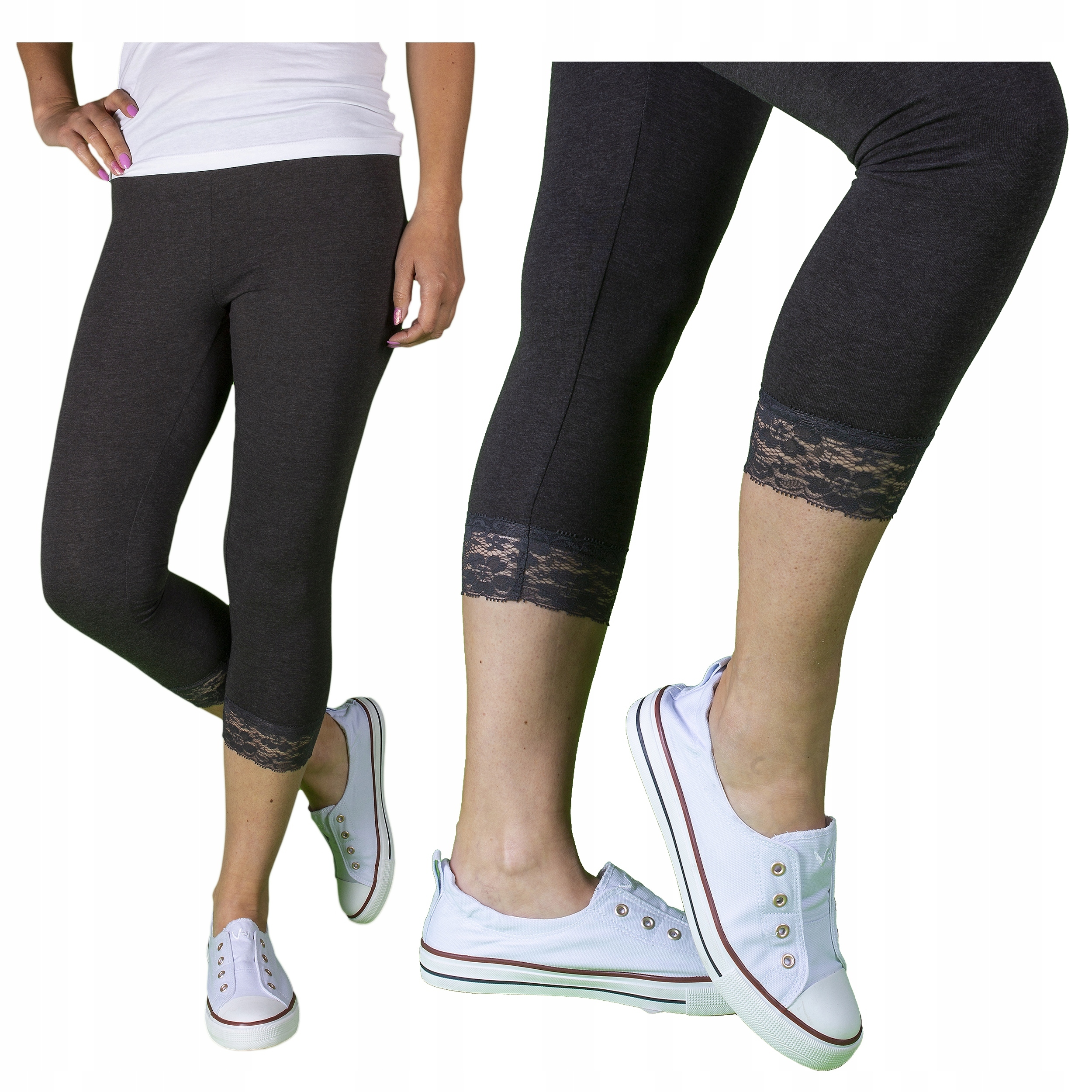 

Legginsy Getry Z Koronką 3/4 rybaczki Grafit r 34