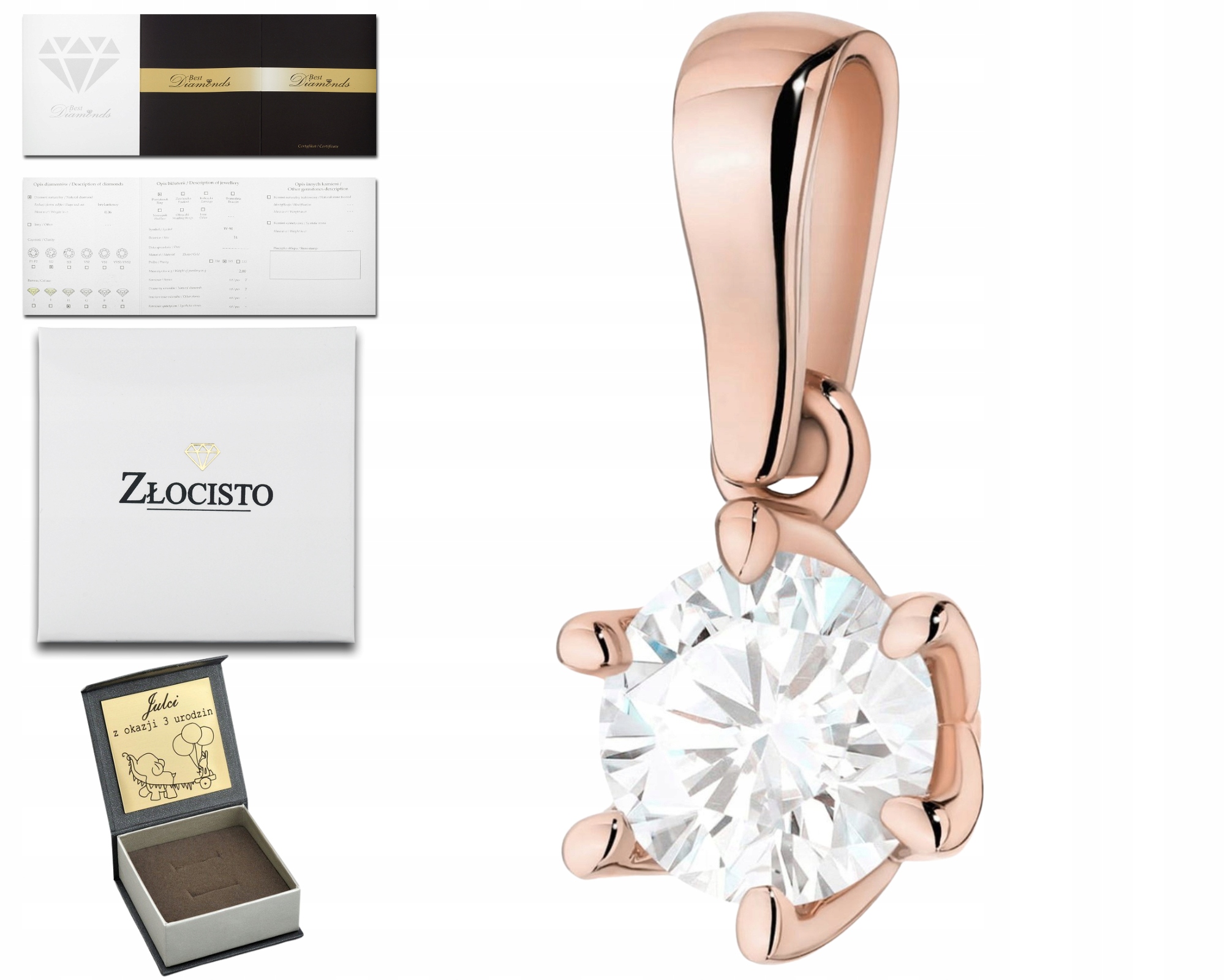 Jemný Přívěsek Se Syntetickým Briliantem – Prémiový Detail Růžového Zlata