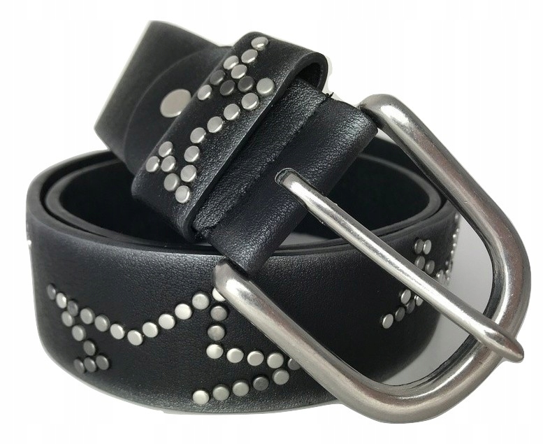 

Pasek Damski czarny dżety ćwieki gwiazdki szer.4cm