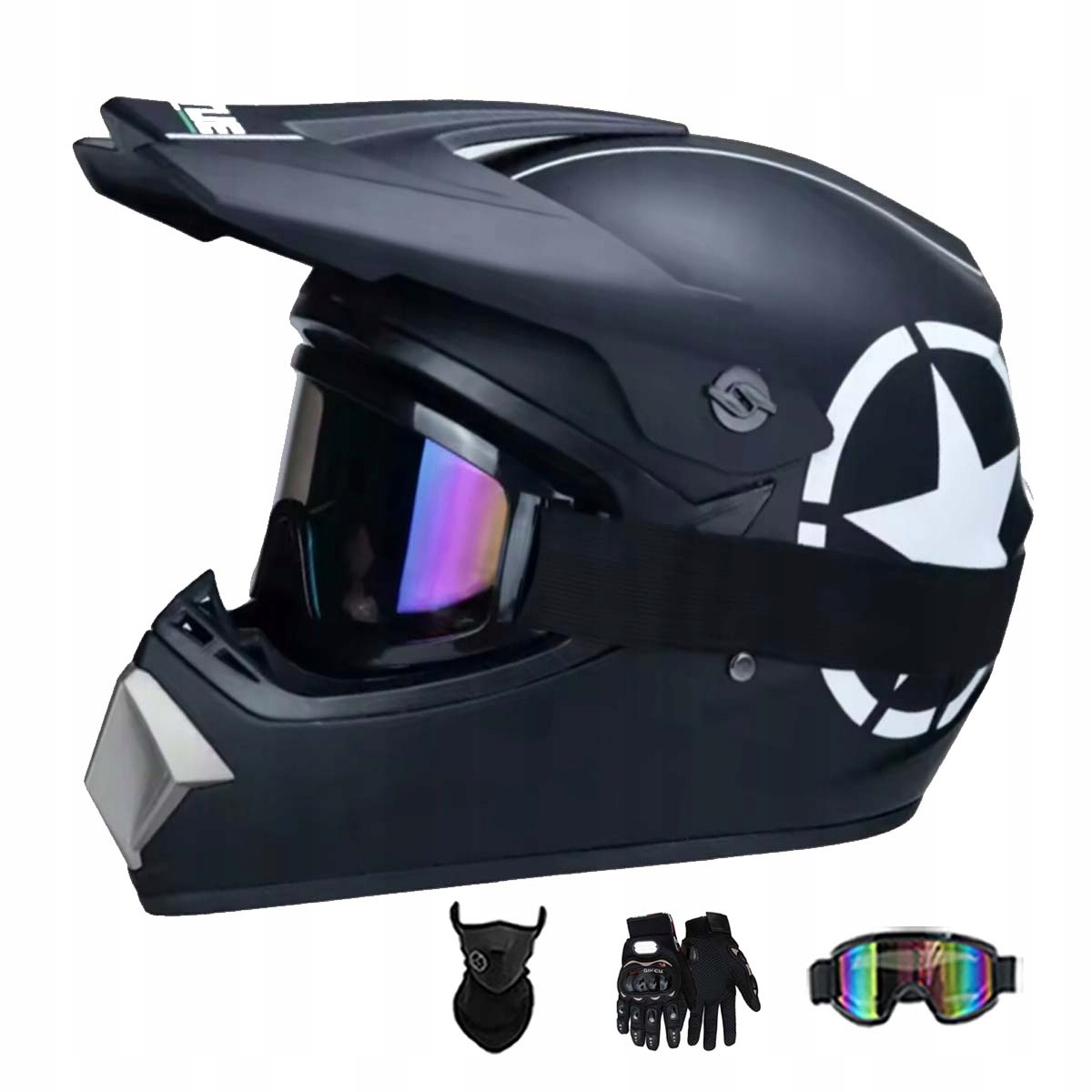 Motocyklová Přilba Lehká Enduro Quada Brýle Rukavice Maska M