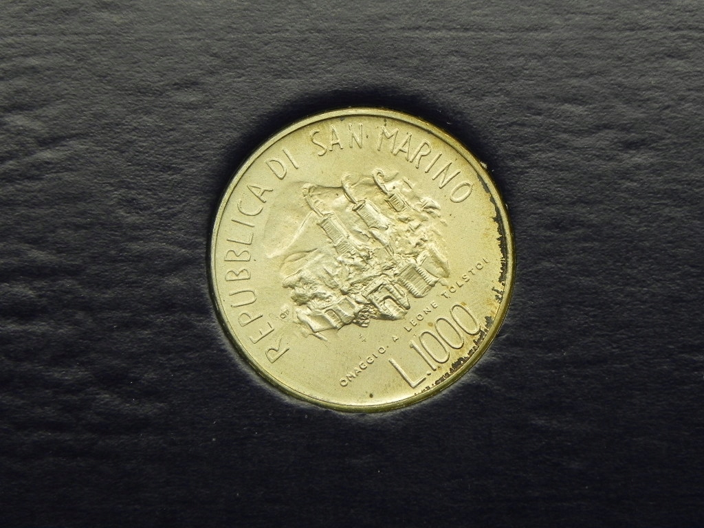 1362/ 1000 LIRE 1978 SAN MARINO (SREBRO) 150 ROCZ.UR. LEW TOŁSTOJ