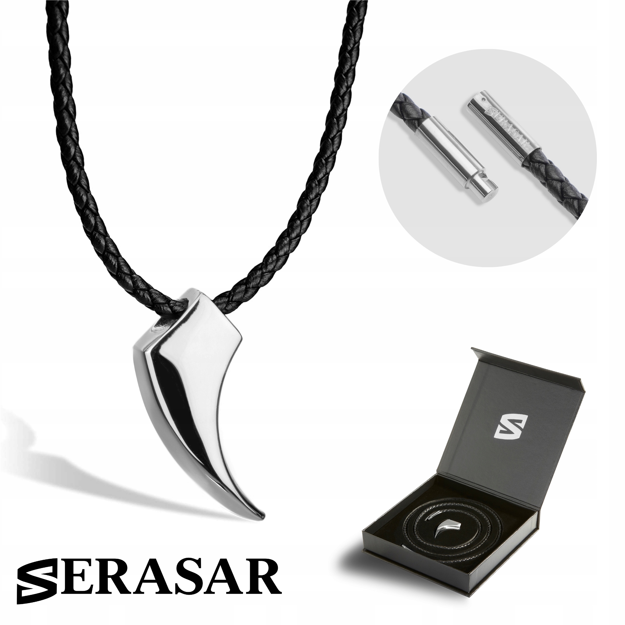 Pánský kožený náhrdelník [Wolf] Stříbrný