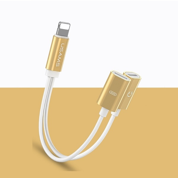 Usams Adapter 2w1 Lightning złoty/goldSJ1602L02 (US-SJ160)