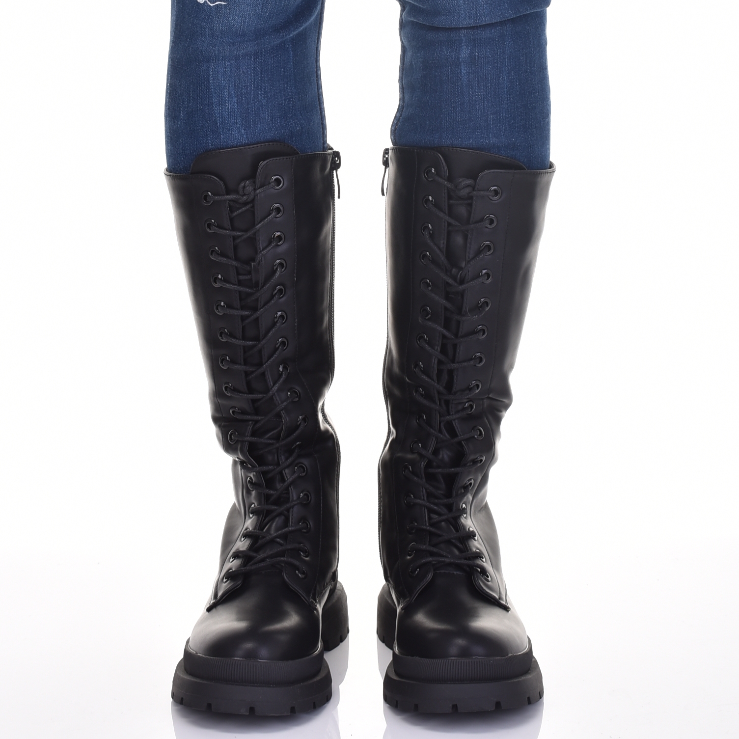 WYJĄTKOWE DAMSKIE KOZAKI WYSOKIE SKÓRZANE SZNUROWANE PŁASKI OBCAS OCIEPLANE Rozmiar 38