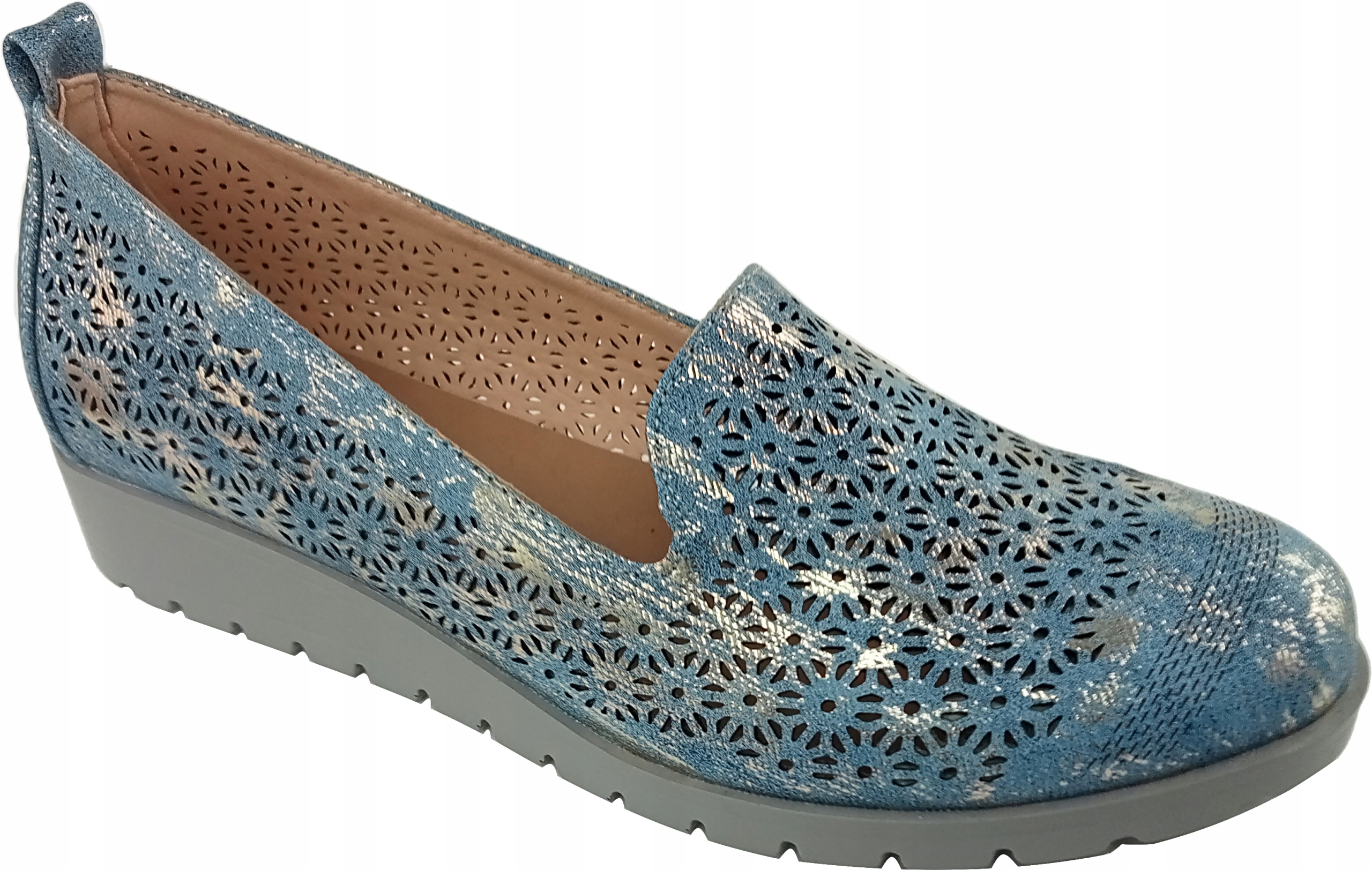 Półbuty ażurowe damskie M. Daszyński Mr 1628-20 niebieski jeans r.38