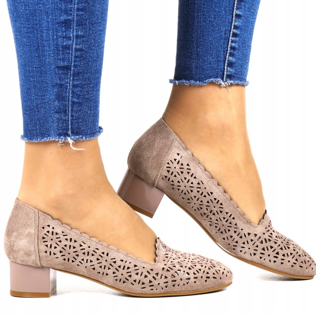 Lodičky Boty Pohodlné Ažurové Na Podpatku Polobotky Pro Dámy Pohodlné Khaki 38