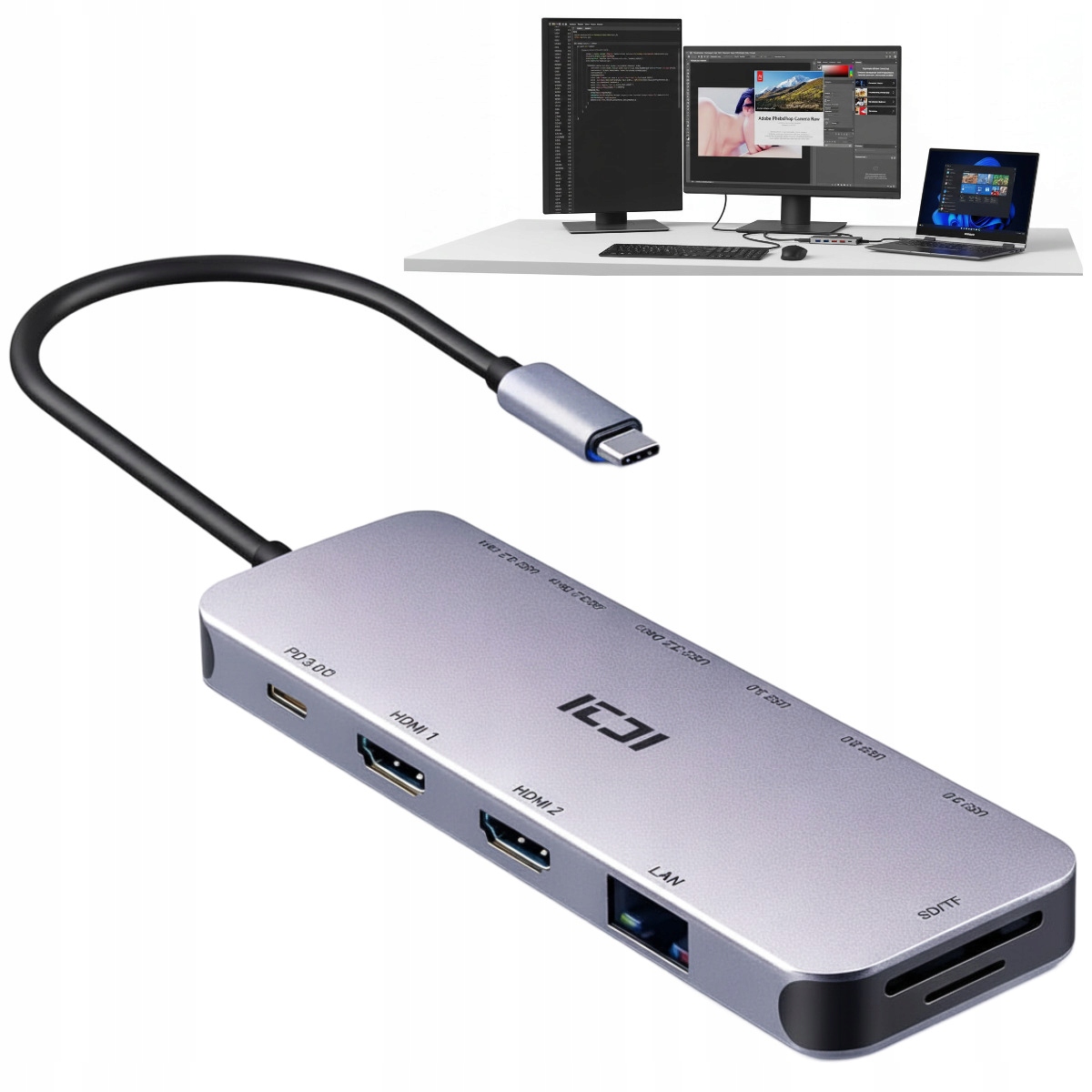 Gigabyte Dokovací Stanice Pro Notebook Hub Usb-c 2x Hdmi Pd Dvojitý Monitor