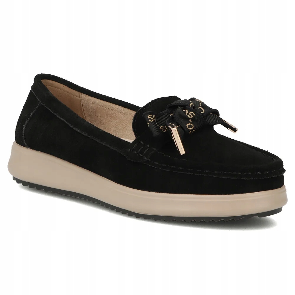 Skórzane mokasyny damskie Filippo zamszowe buty z kokardką r.36