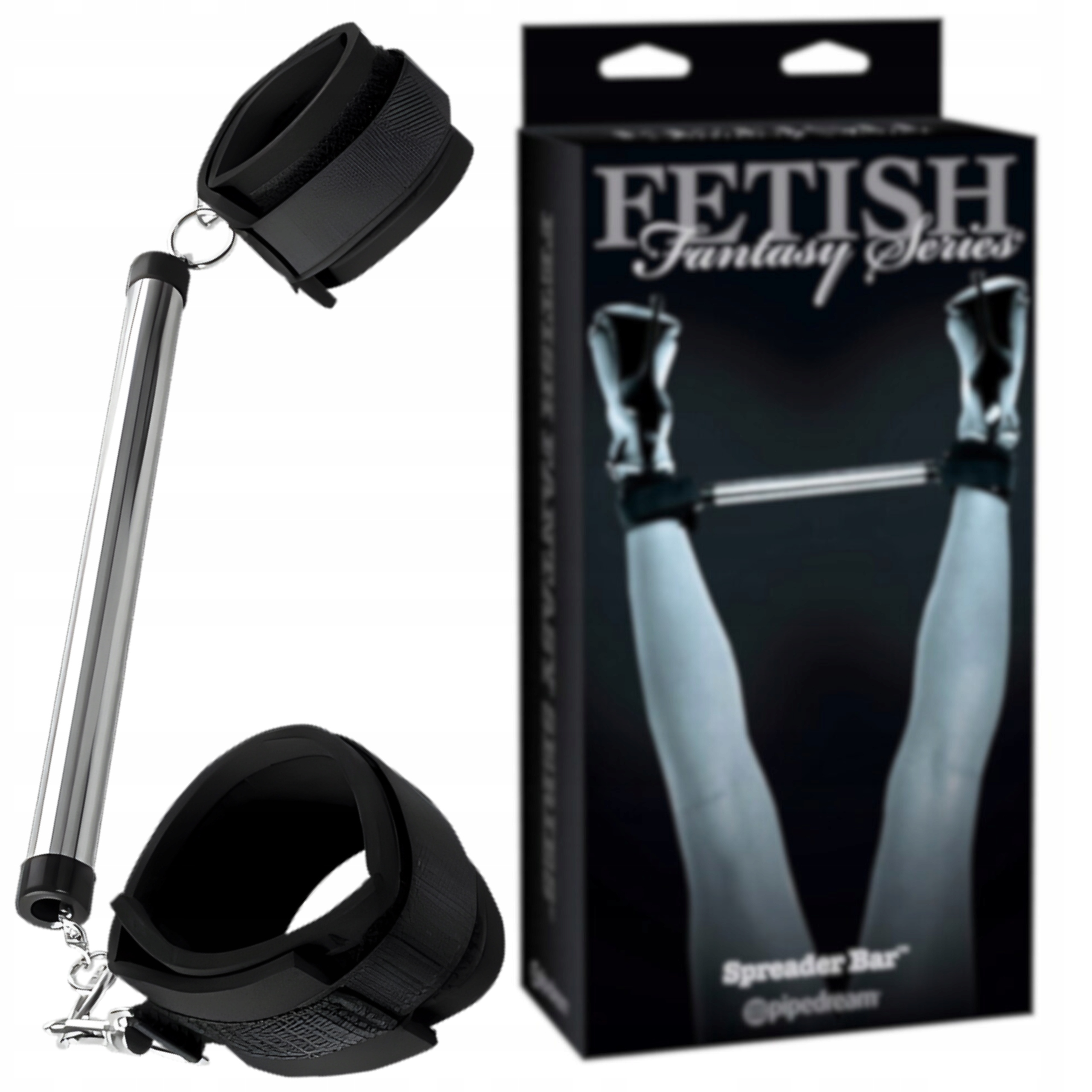 KAJDANKI EROTYCZNE Z ROZPÓRKĄ BDSM czarne na RZEPY ręce nogi REGULOWANE