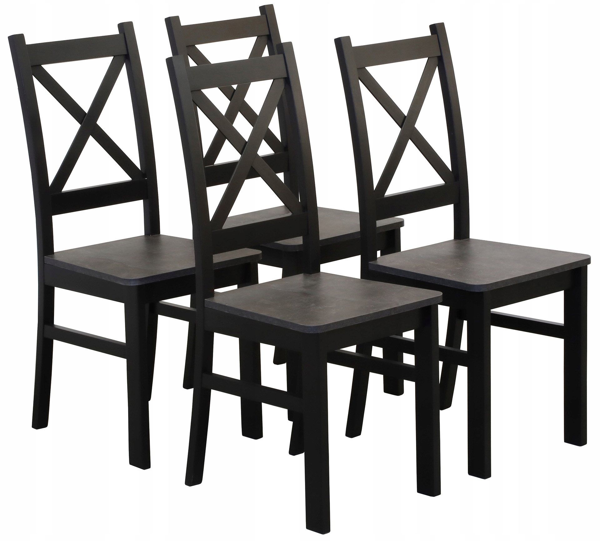 Sada 4x Dřevěná židle do obývacího pokoje a kuchyně Černá/Betonová