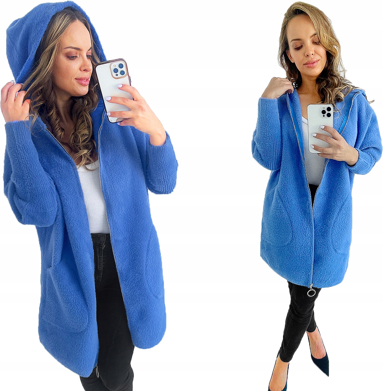 Klasyczny Ciepły Płaszcz Z Alpaki Na Suwak Jeans