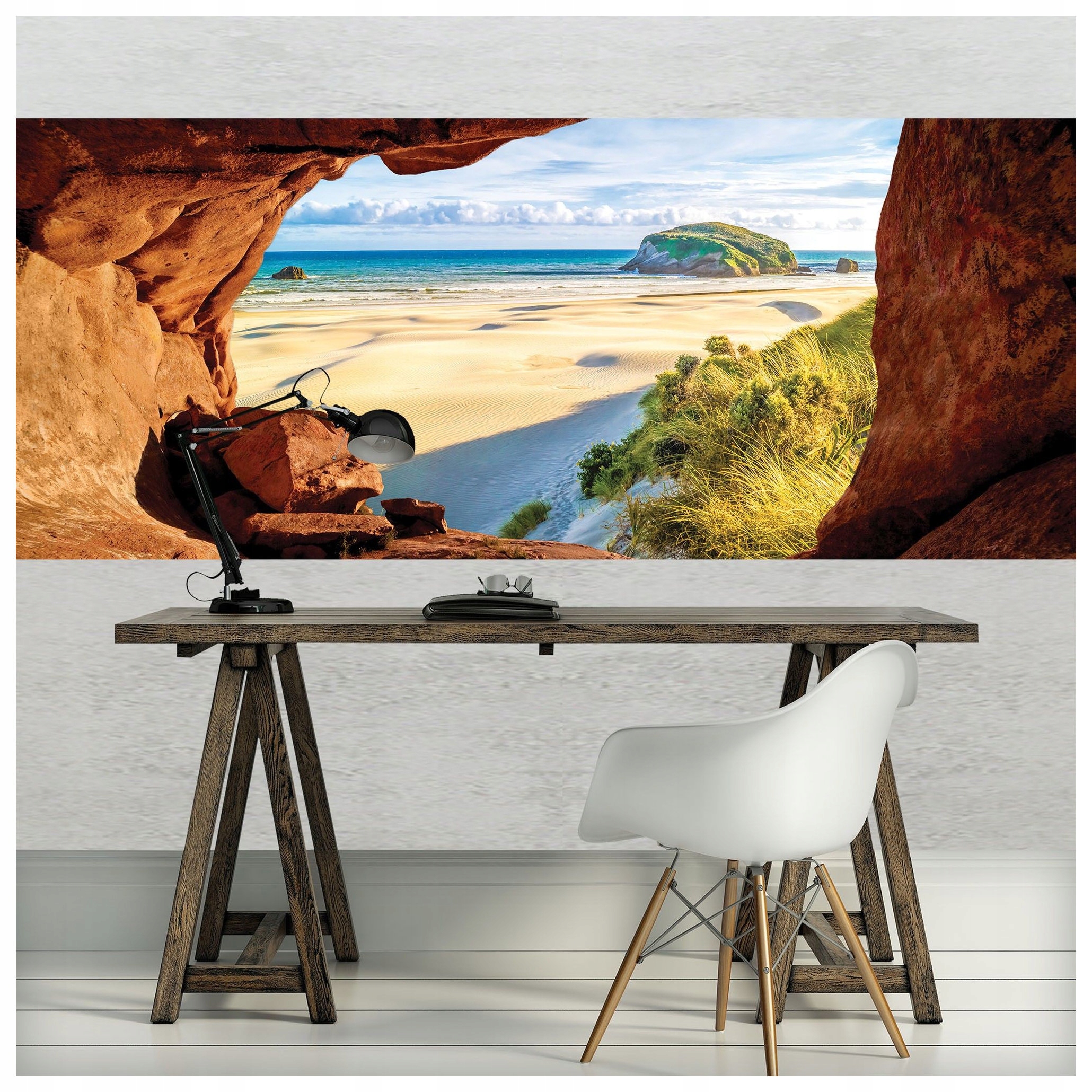 Vliesová fototapeta Mořský vánek Skály písek vlny a obloha 250x104 lepidlo