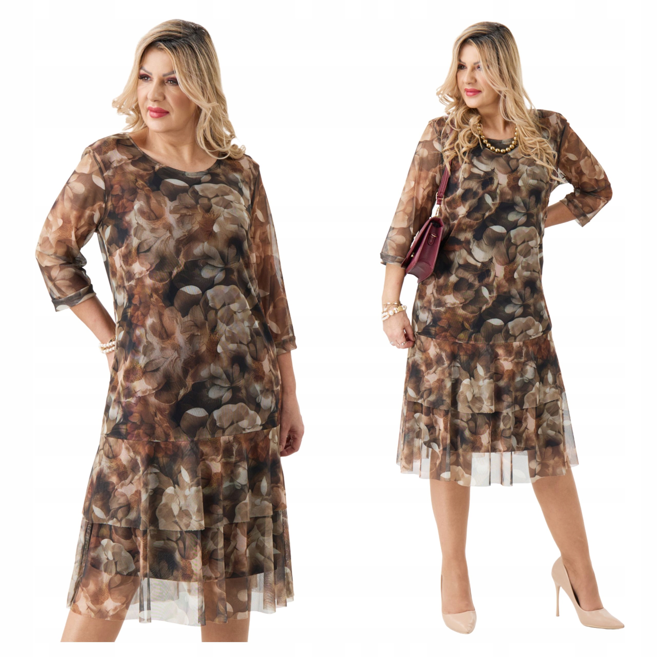 Sukienka siateczkowa z falbankami Polski Producent duże rozmiary