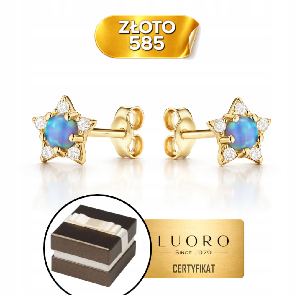 Náušnice Zlaté 585 14K Hvězdičky Se Zirkonem A Opalitem Dárek