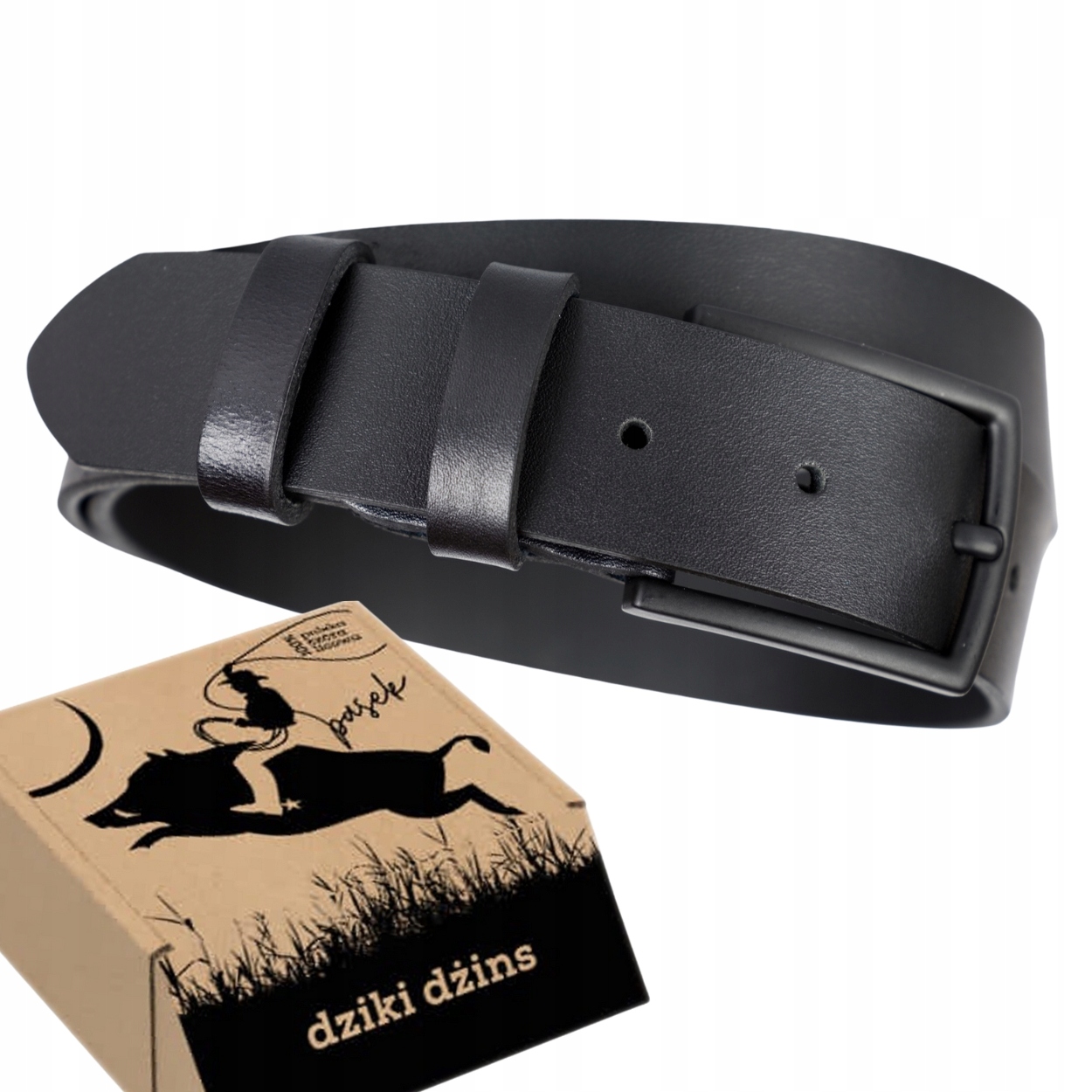 Dziki DżINS wąski pasek skórzany męski 100 cm czarny skóra licowa