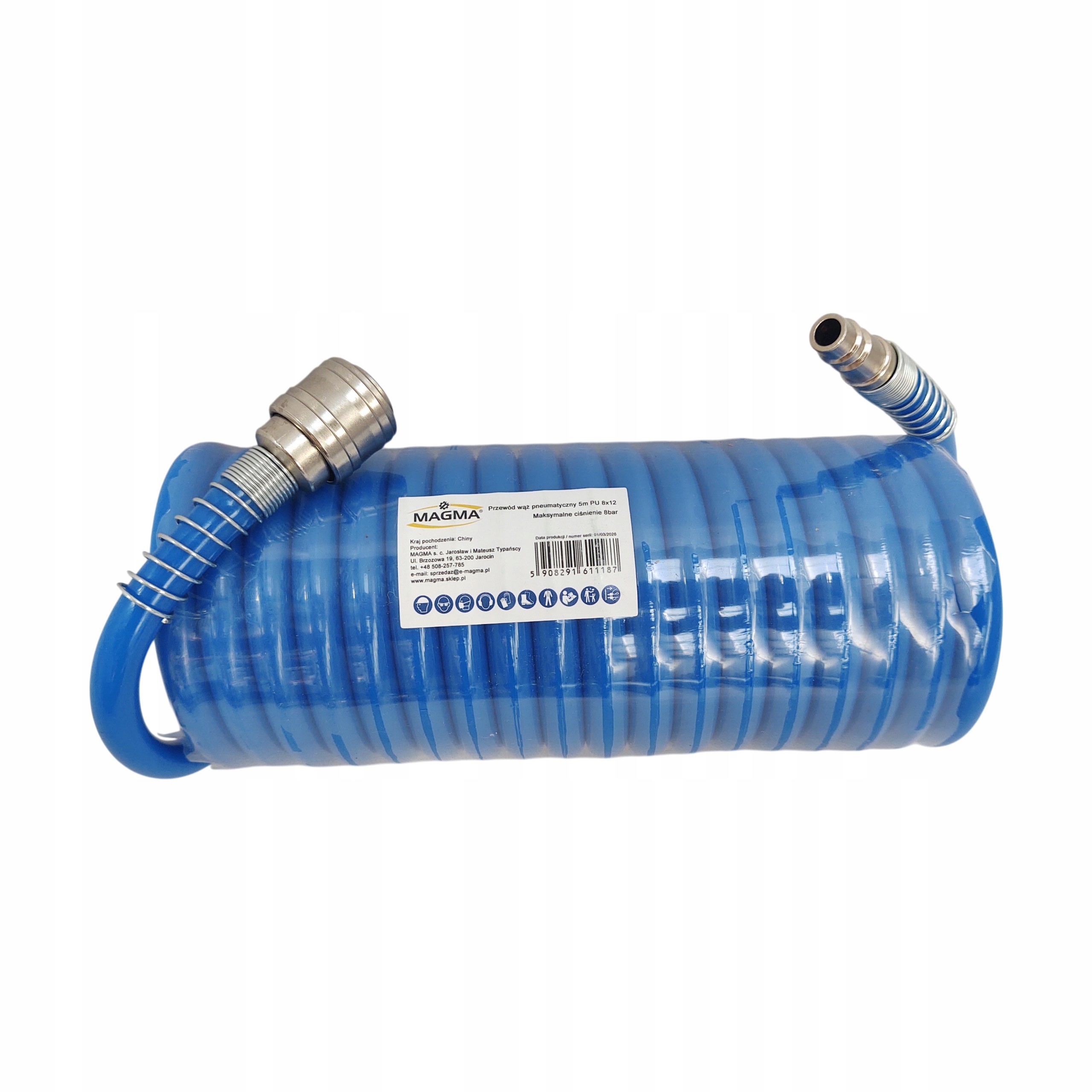 Wąż spiralny przewód pneumatyczny 5m 8x12mm Pu