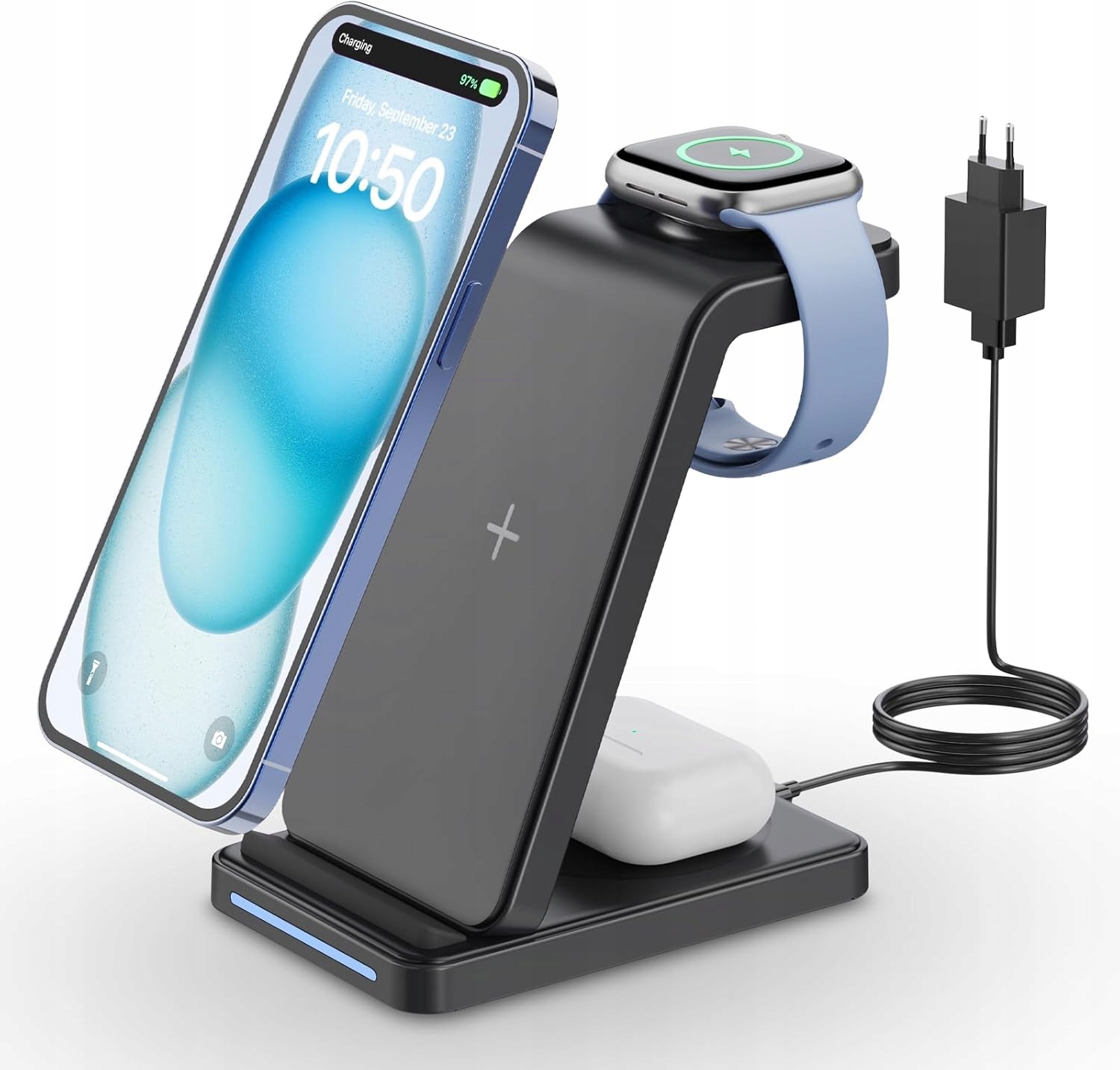 GEEKERA Ładowarka Bezprzewodowa 3w1 iPhone Apple Watch AirPods Biała — miniatura 7