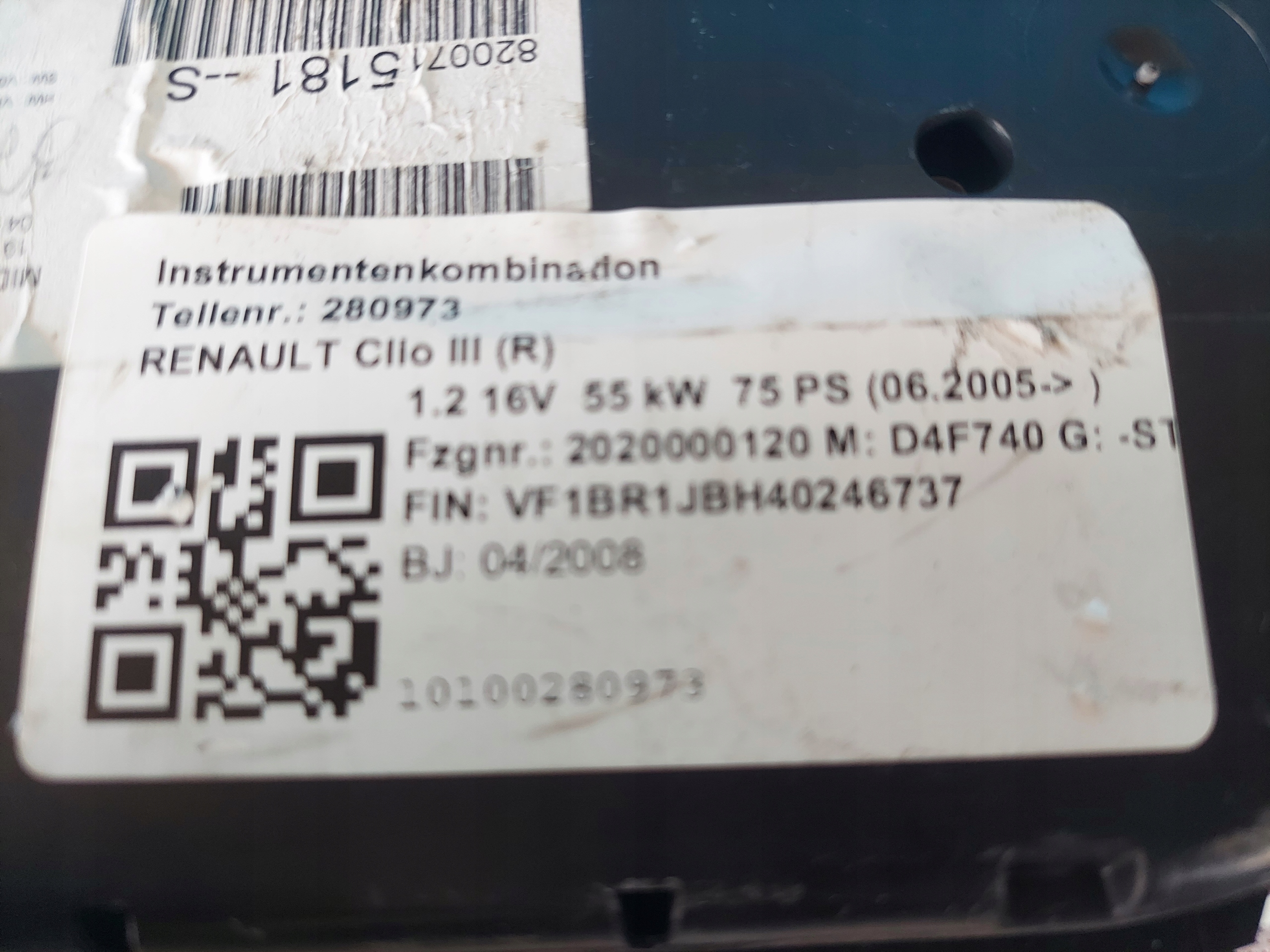 dials clock CLIO III 1.2 B 8200715181S