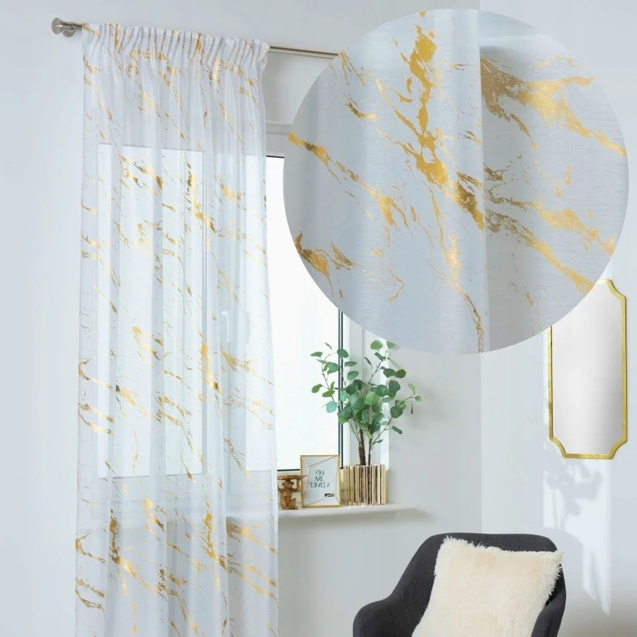 FIRANKA NA TAŚMIE GLAMOUR ZŁOTE ZDOBIENIA STORM 140x260cm Materiał poliester