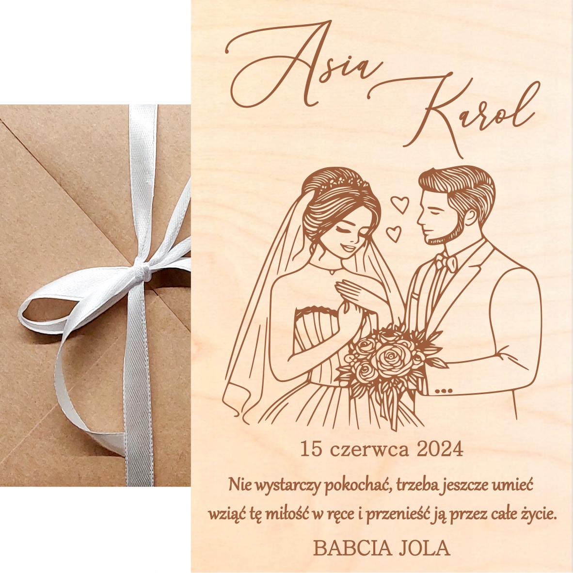 Dřevěná Svatební Kartička S Personalizovanou Cedulkou Dárek Od Rodičů Babičky