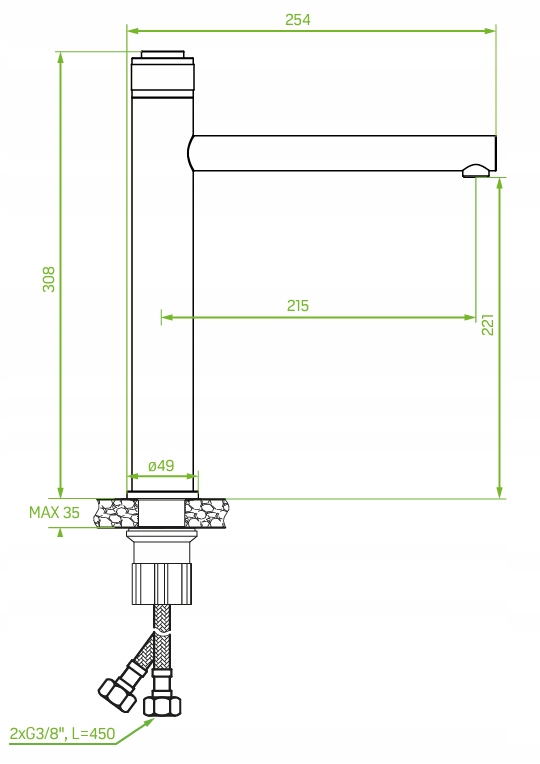 Bateria umywalkowa chrom LOFT CUBIC WYSOKA długa WYLEWKA - system Click ON Marka Laveo