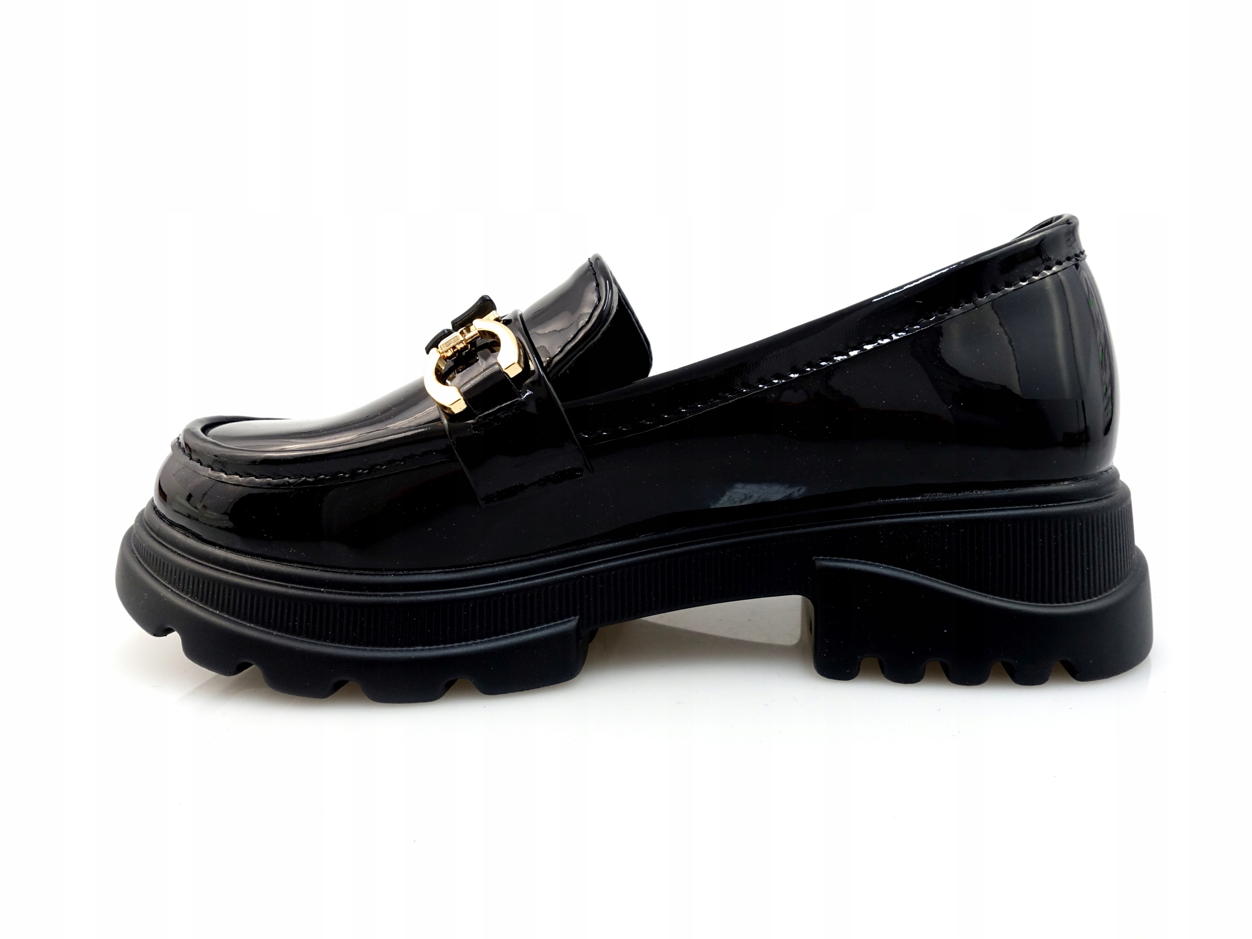 WSUWANE DZIEWCZĘCE LOAFERSY LAKIEROWANE MOKASYNY PÓŁBUTY CZARNE Z KLAMRĄ 33 Kod producenta 903