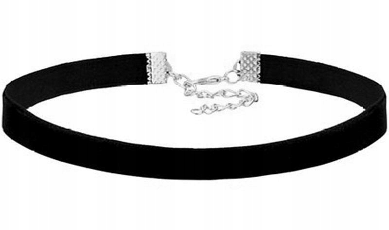 NASZYJNIK CHOKER TASIEMKA ATŁASOWA CZARNA -SREBRNY