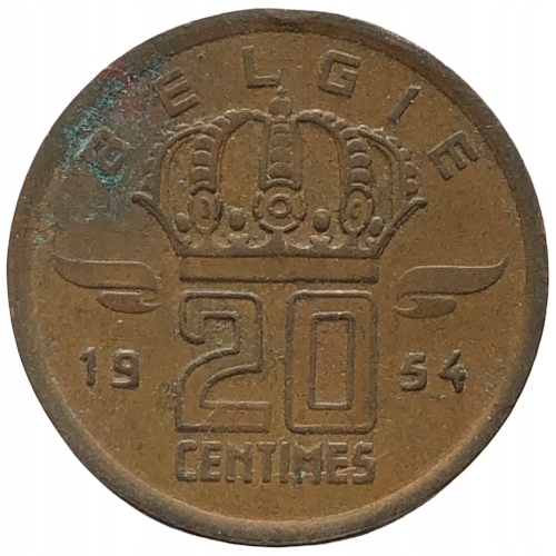 65037. Belgia, 20 centymów, 1954r.