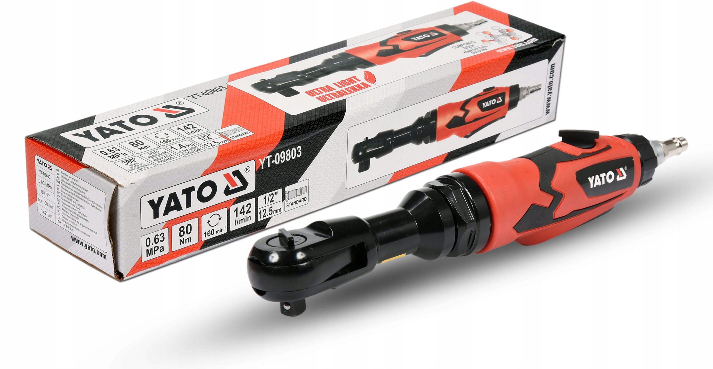 YATO GRZECHOTKA PNEUMATYCZNA KLUCZ KĄTOWY 1/2 80Nm Zasilanie pneumatyczne