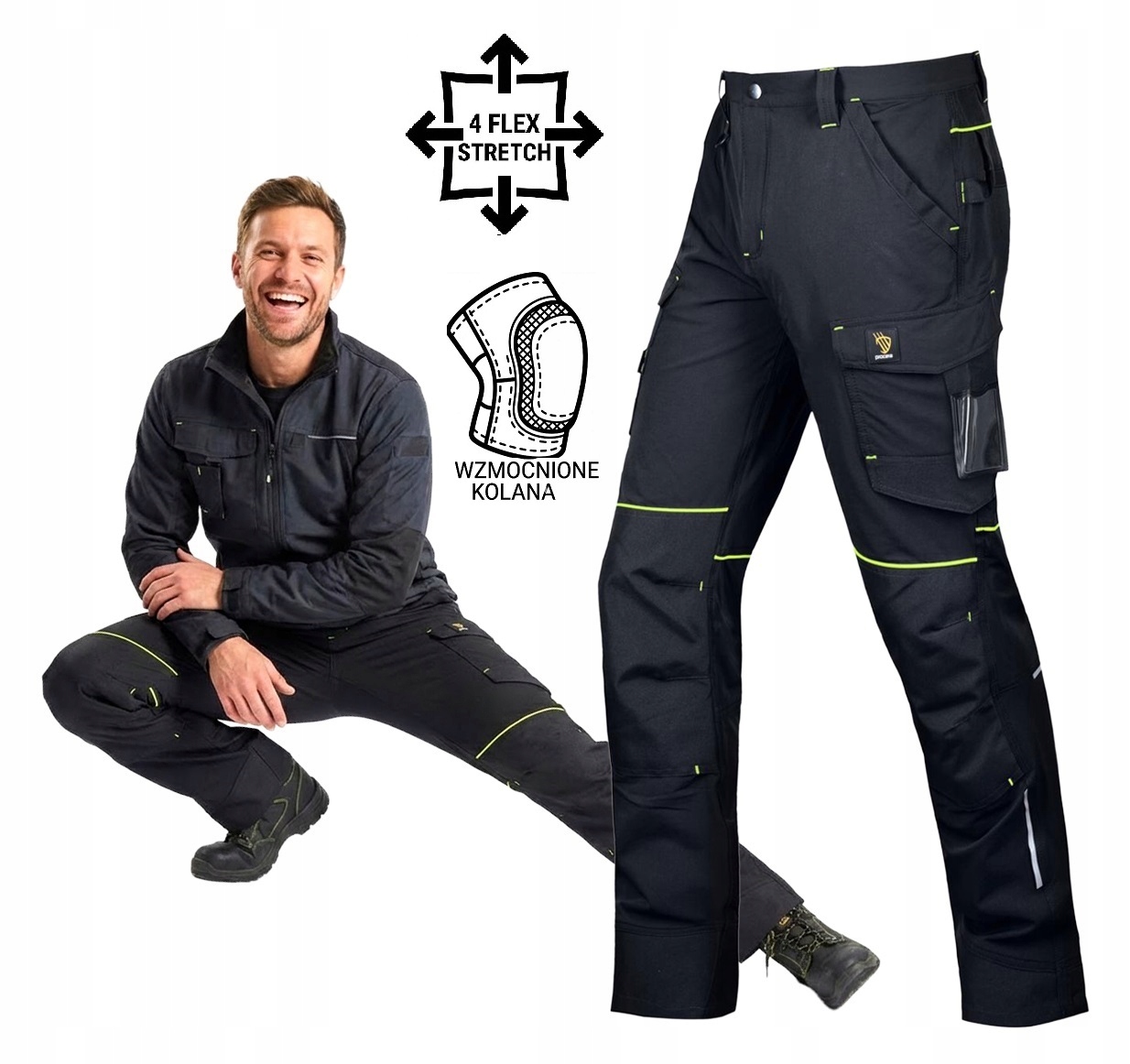 Spodnie Elastyczne robocze Do Pasa męskie Nakolanniki 4-WAY Stretch Bhp