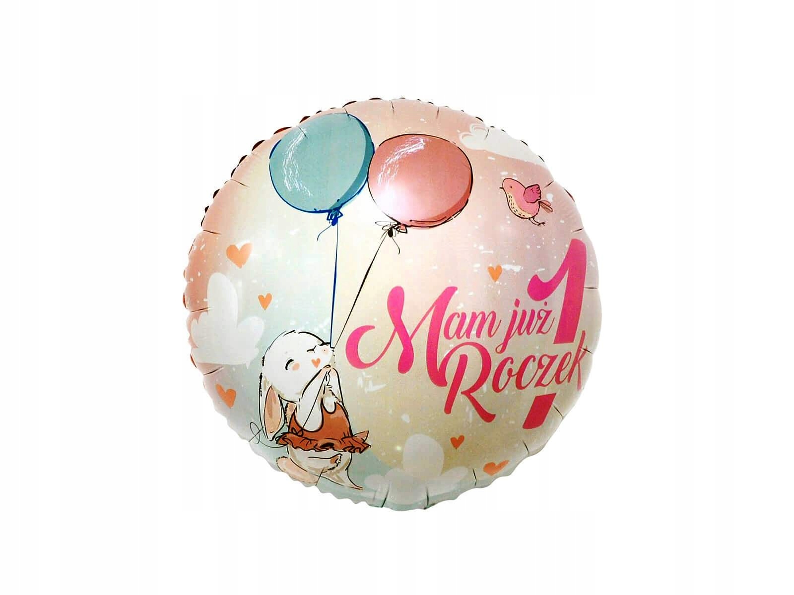 

Balon foliowy różowy Mam już roczek z króliczkiem