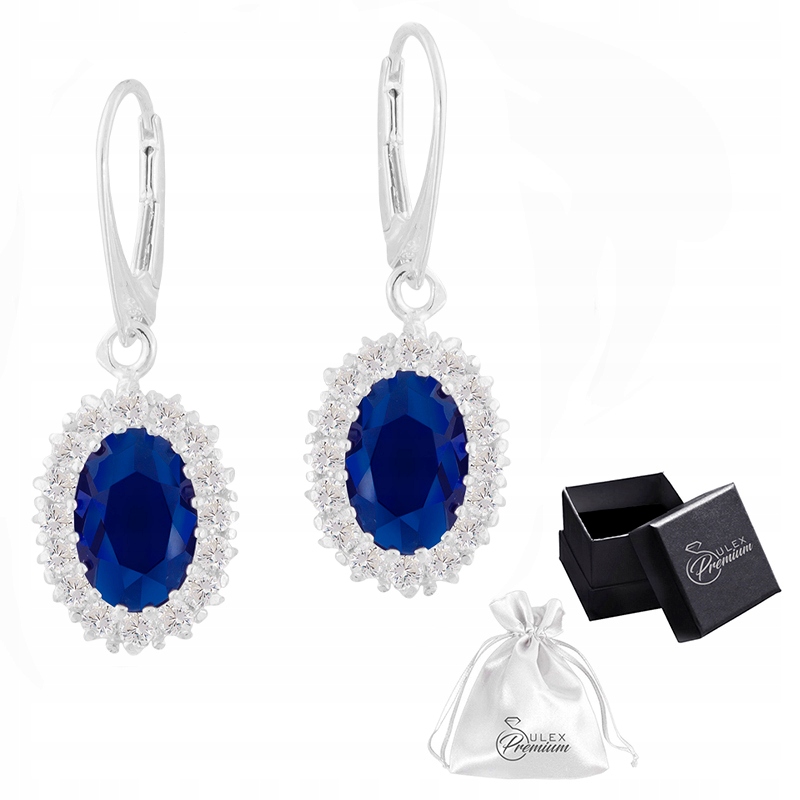 Stříbrné náušnice ryzost 925 Diana Elegantní Náušnice Zirkon Safírová