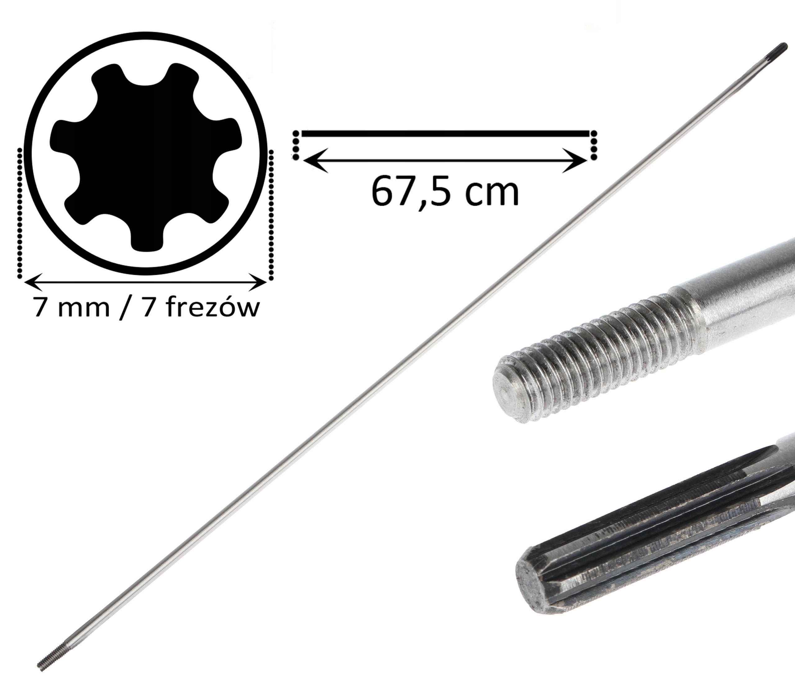Wałek napędowy oś kosy spalinowej wał 7 frezów 7 mm 67,5 CM
