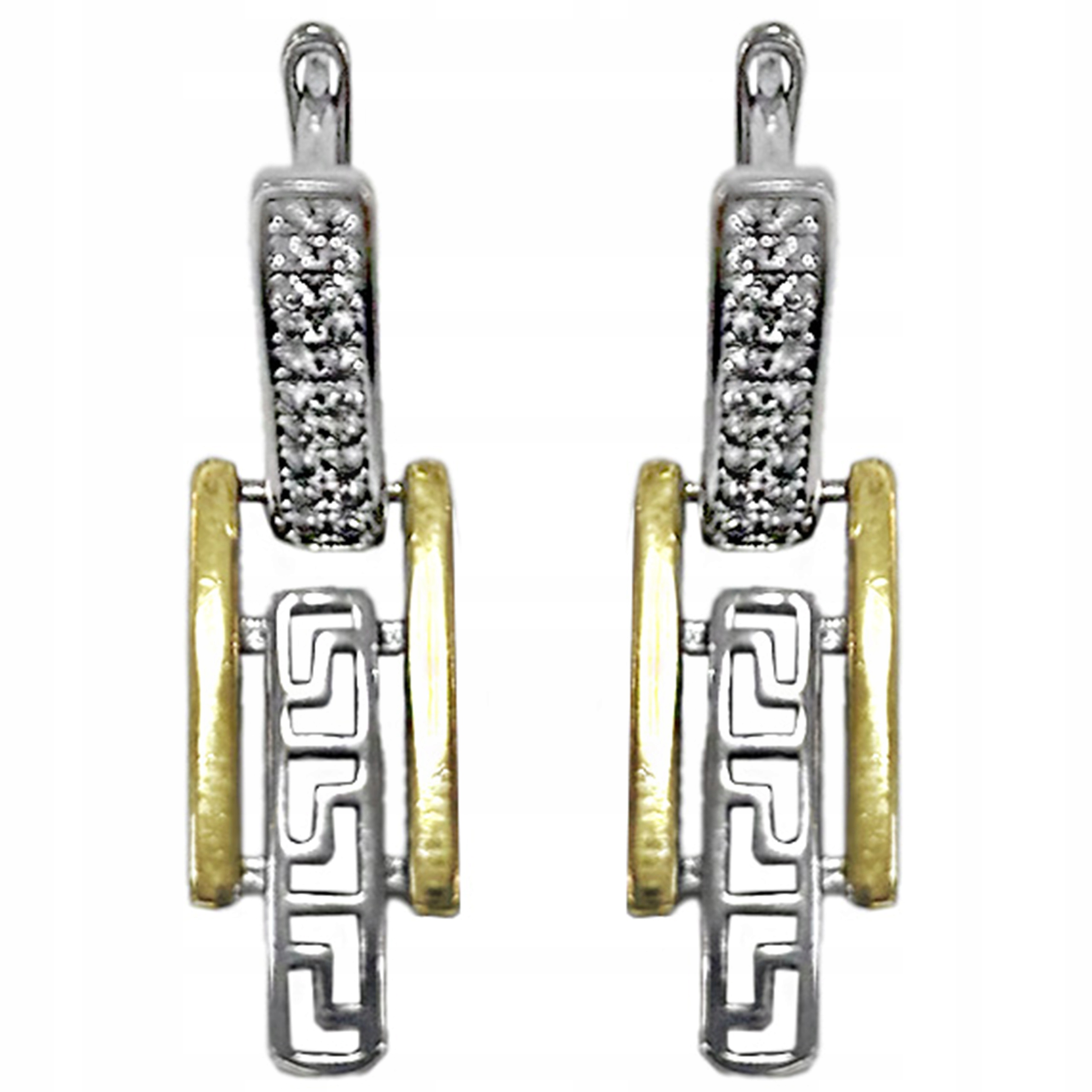 Stříbrné náušnice 925 s řeckým vzorem a anglickými zirkony, módní