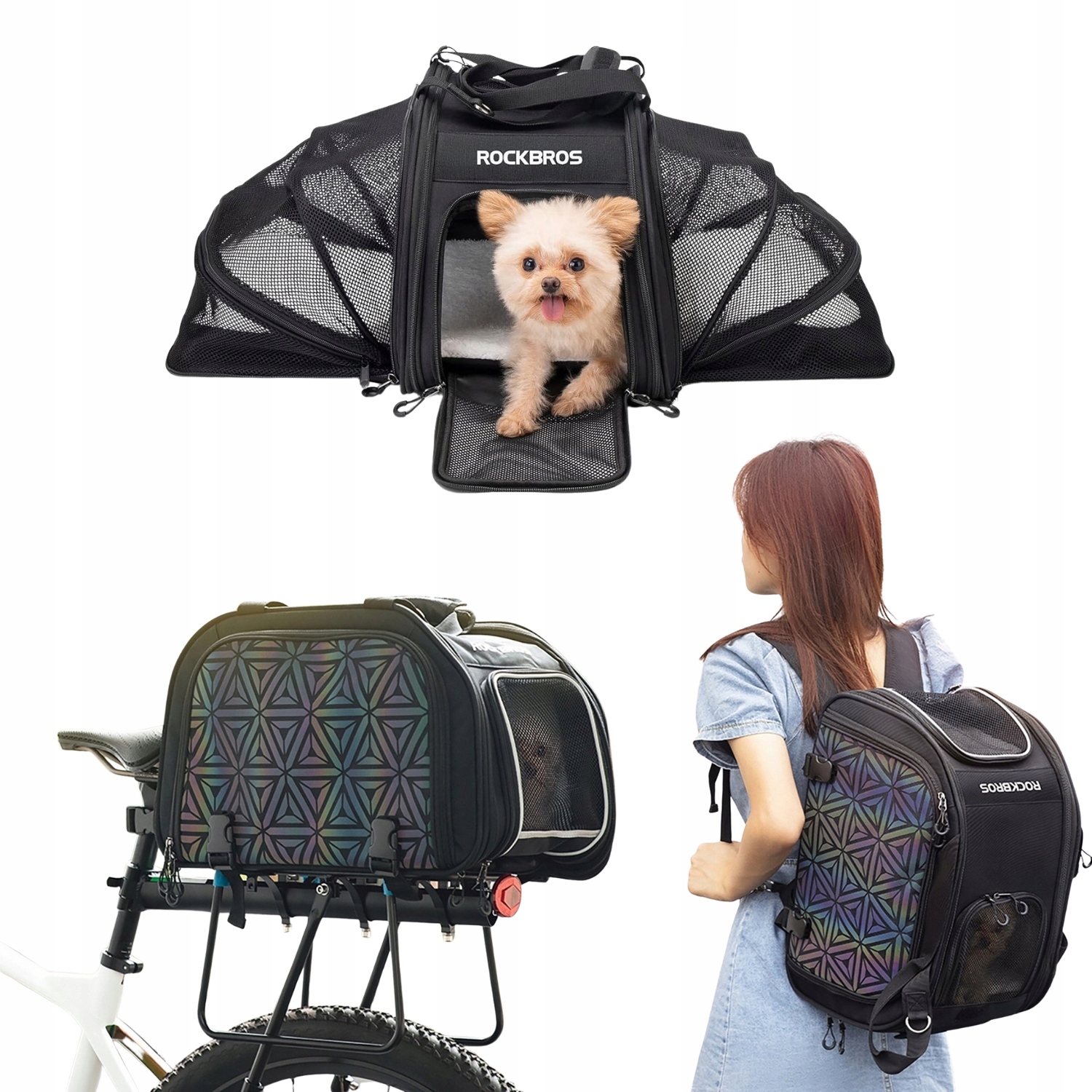 Levně Přepravní Taška Pro Zvířata, Cestovní Taška Na Kolo 25 L, Černá Rockbros