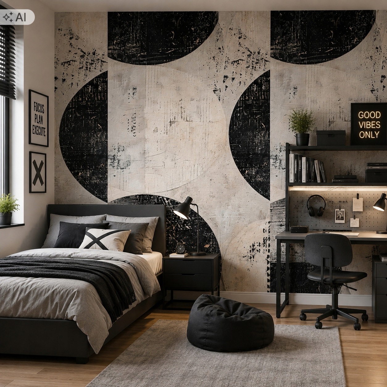 FOTOTapeta panel černé kruhy přetíratelná béžová moderní 159x280 cm