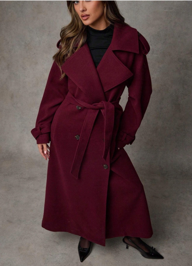 Shein Vínový Kabát Knoflíky S06 L