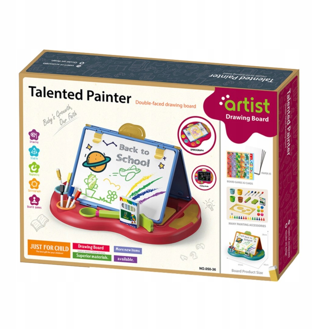 DWUSTRONNA TABLICA KREŚLARSKA EDUKACYJNA GRY PLANSZOWE ZESTAW MAŁY ARTYSTA Wiek dziecka 3 lata +