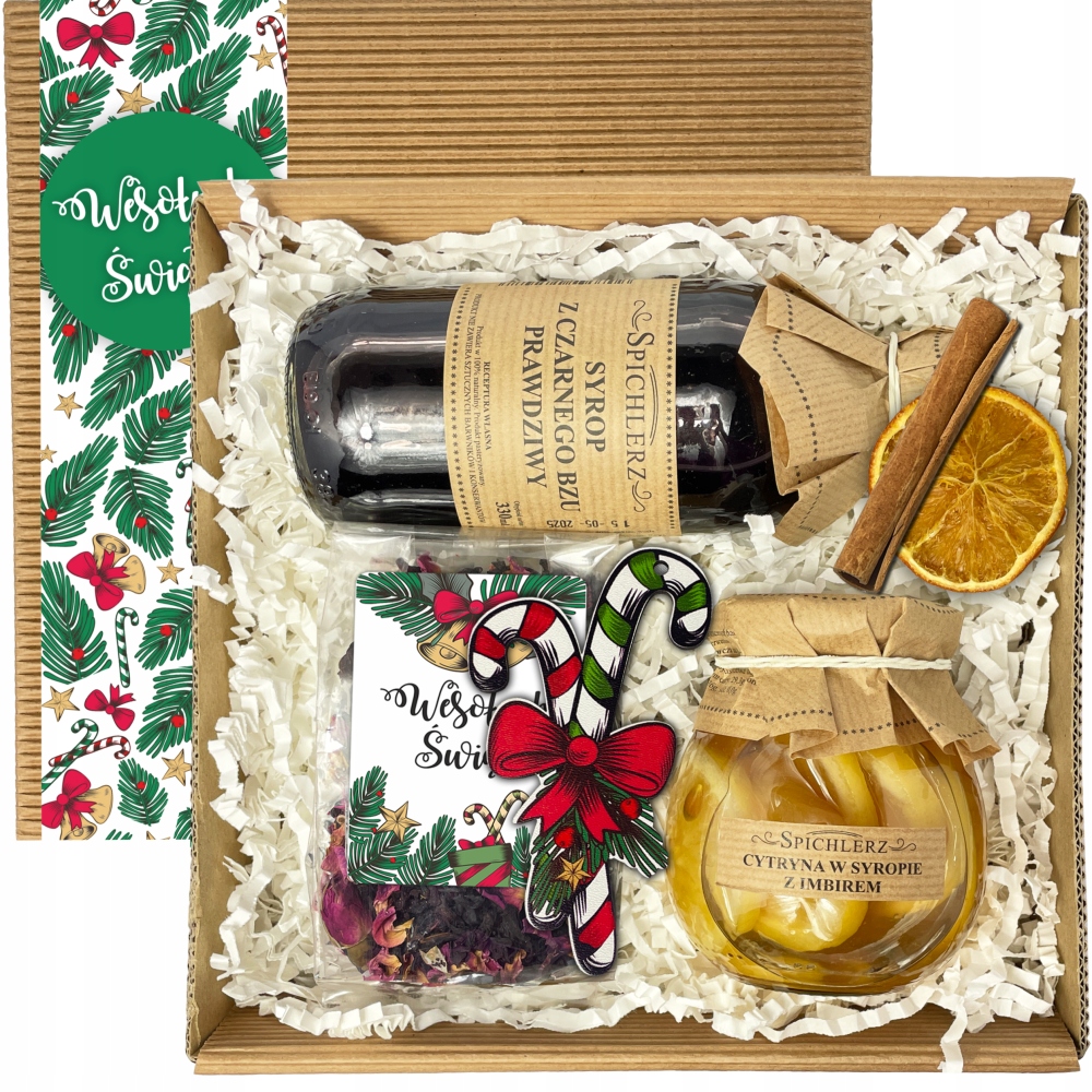Kosz Prezentowy Na Boże Narodzenie Syrop Herbata Cytryna Pudełko