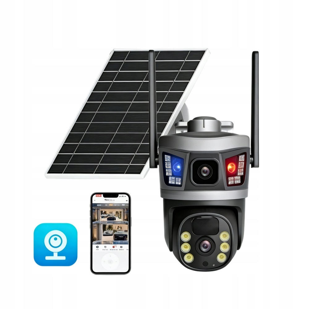 Venkovní solární kamera 4K Hd 6MP 2 objektivy, Wifi