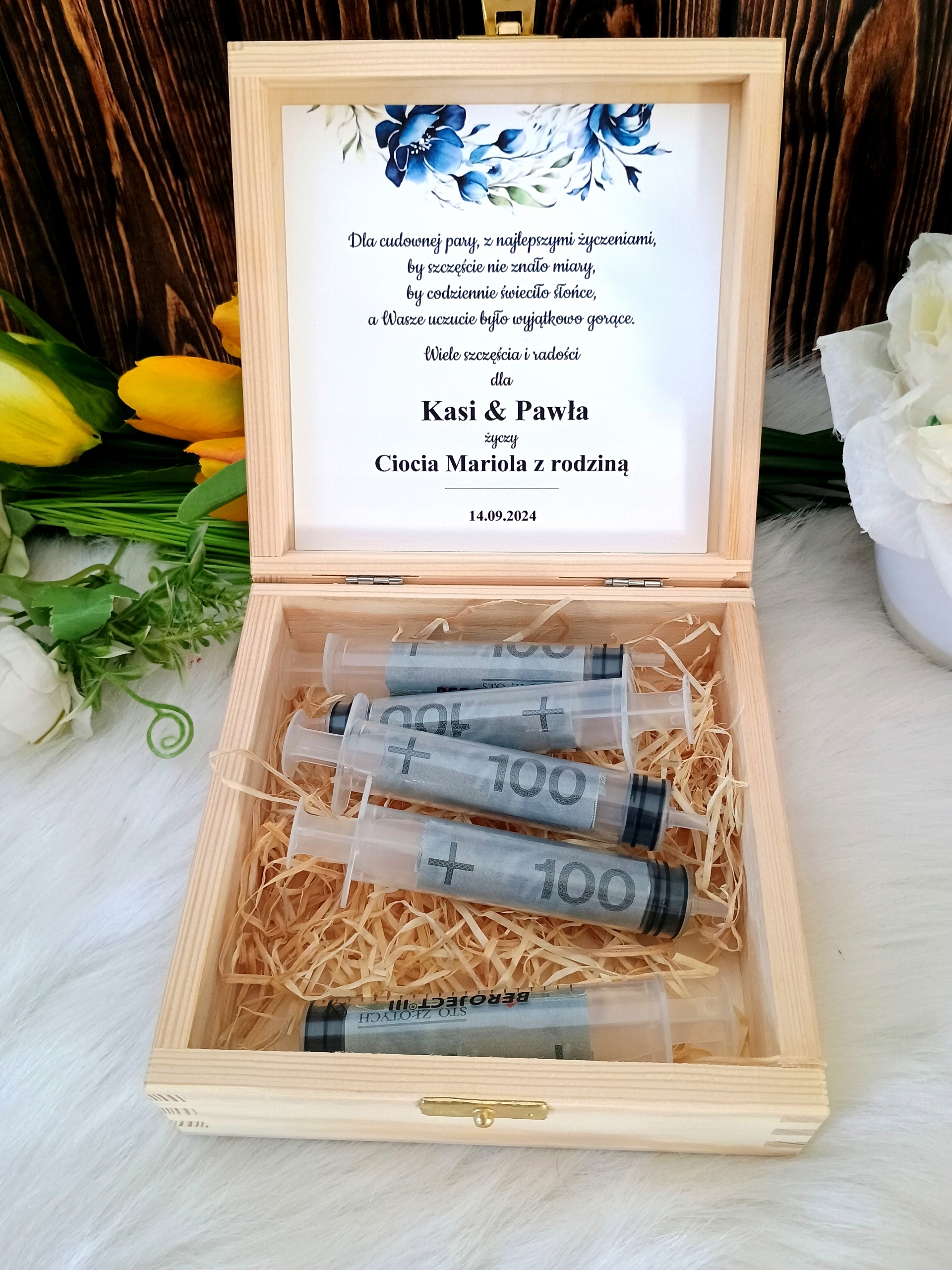 Zastrzyk gotówki na ślub * PREZENT * wesele 5 strzykawek Szerokość produktu 16 cm